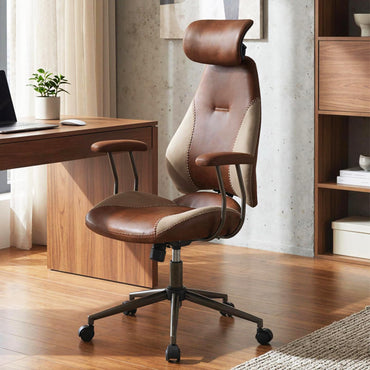 Goflame Ergonomic Mid Century Modern Faux Fur Computer Desk Chair with 2D Headrest