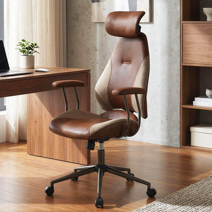 Goflame Ergonomic Mid Century Modern Faux Fur Computer Desk Chair with 2D Headrest