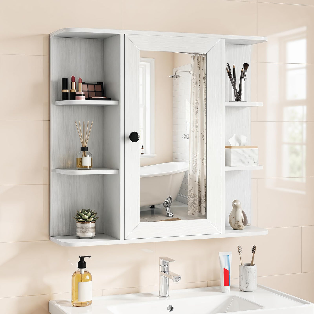 Goflame Wall Mounted Bathroom Medicine Cabinet with Mirror & Shelves