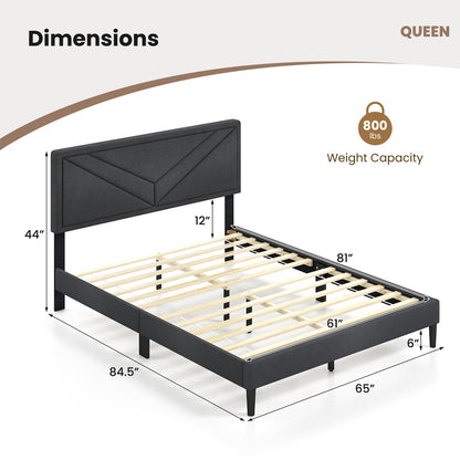 Queen/Full/Twin Size Upholstered Platform Bed Frame with Diagonal Channel Tufted Headboard