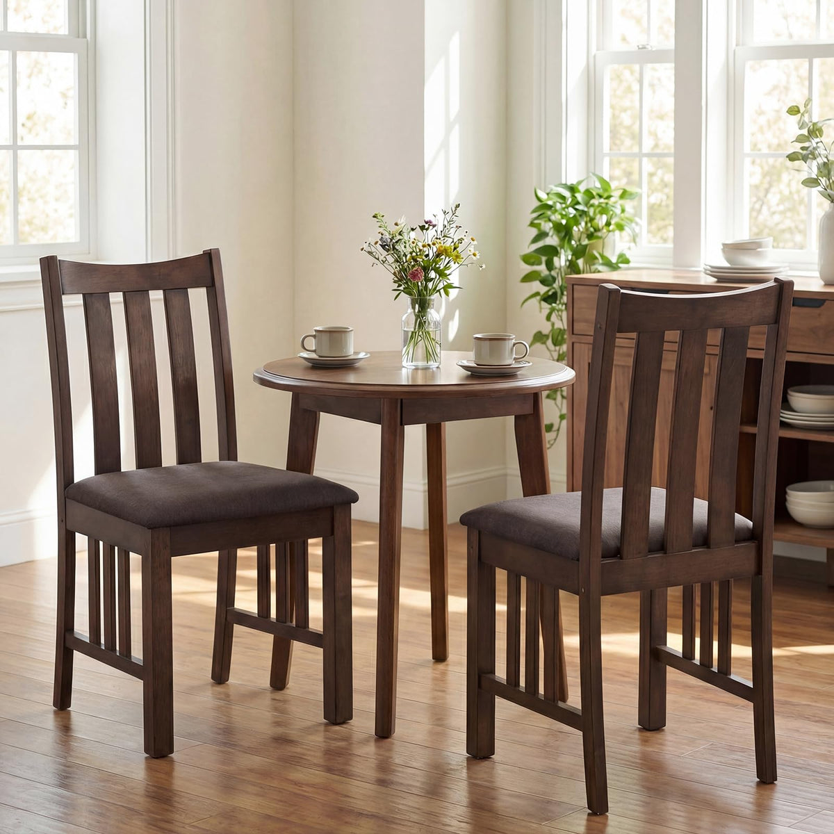 Goflame Rubber Wood Dining Chairs with Upholstered Cushioned Seat (2/4)