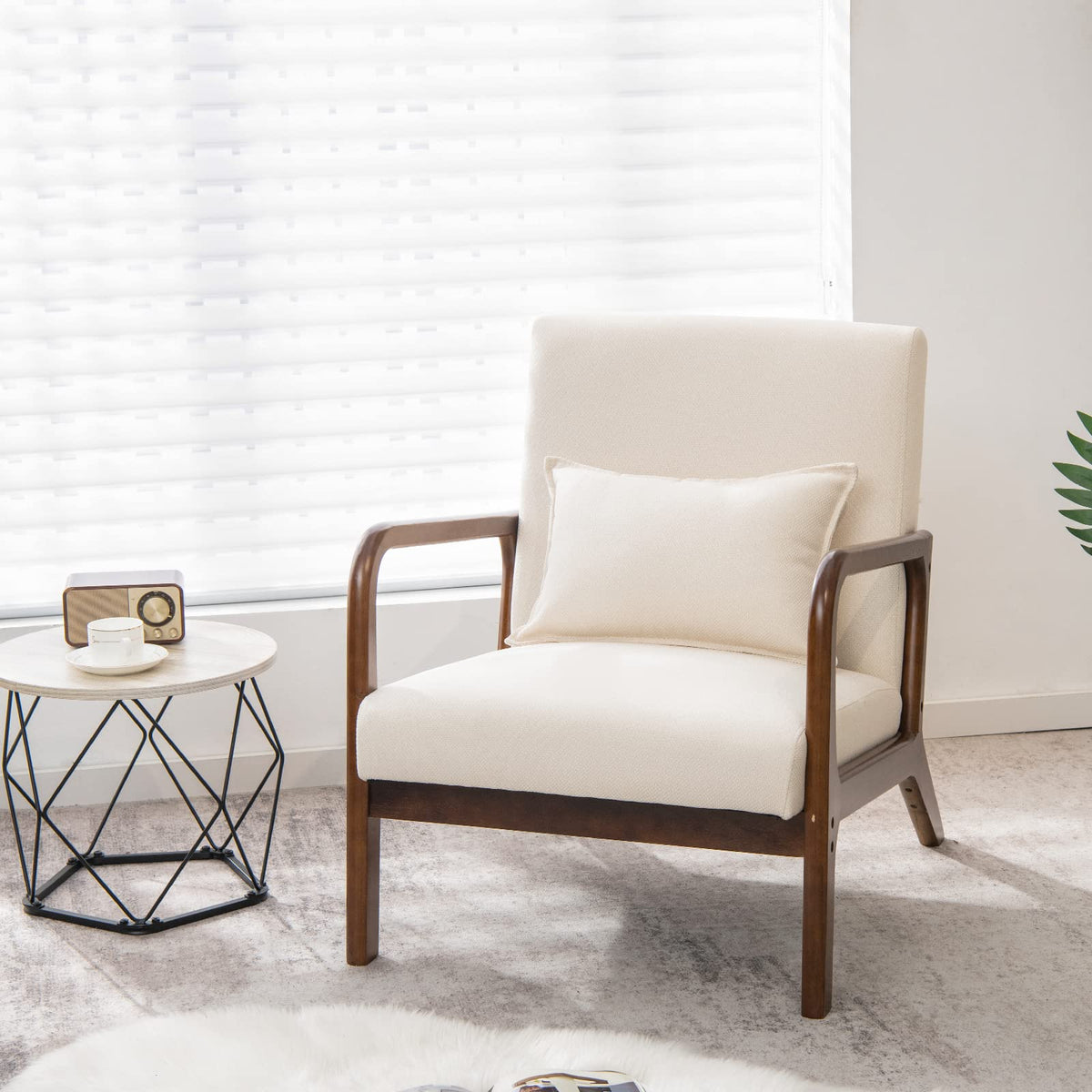 Goflame Modern Accent Chair with Pillow - Comfy Upholstered Lounge Armchair with Anti-Slip Felt Pads