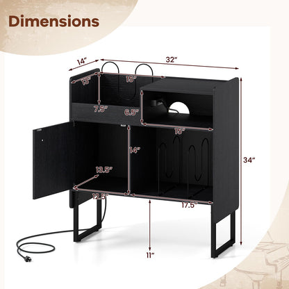 Goflame Record Player Stand with Open Shelf & Cabinet Hold Up to 250 Albums