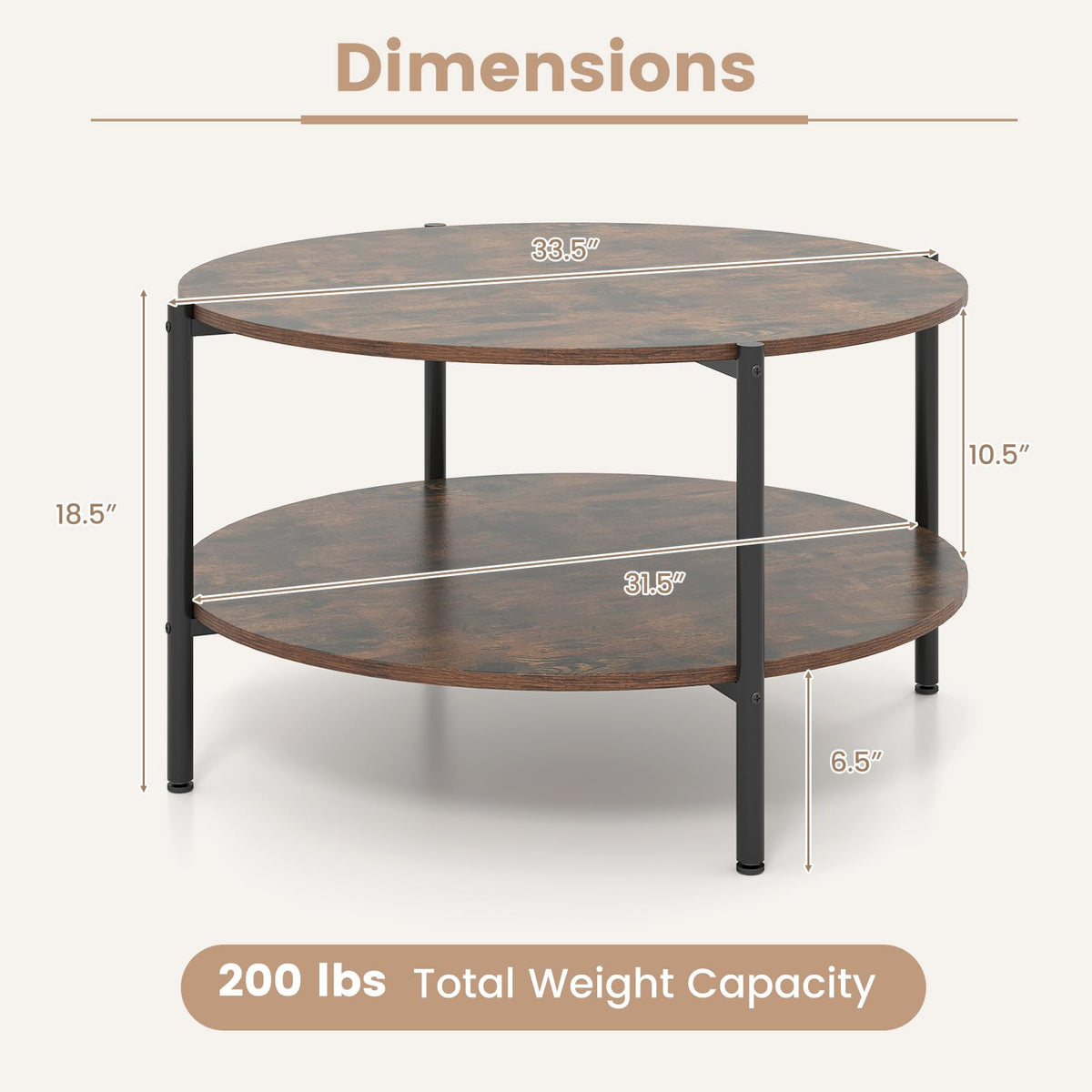 Goflame 33.5" Small Center Table with Open Storage Shelf and Heavy-Duty Metal Frame