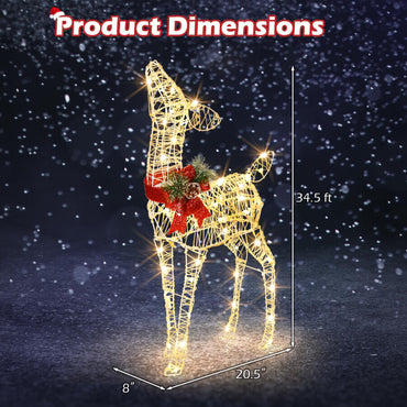 Goflame Christmas Pre-Lit Reindeer, Lighted Baby Deer w/ 50 Warm White LED Lights & Red Bow