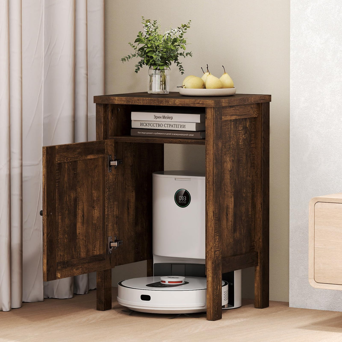 Goflame Robot Vacuum Storage Cabinet with Door and Open Shelf for Living Room Bedroom