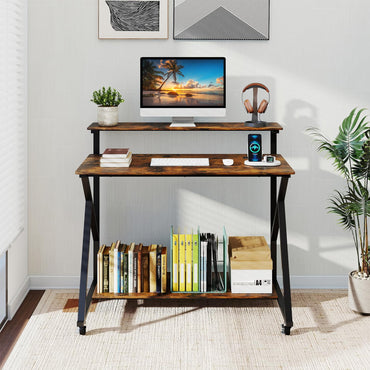 Goflame Rolling Computer Desk with Charging Station