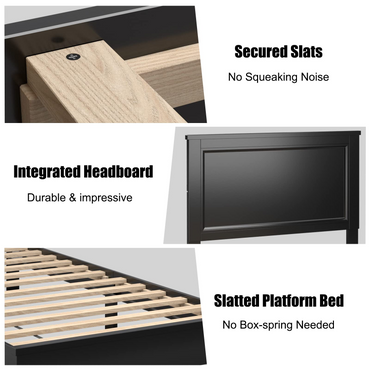 Queen/Full/Twin Size Platform Bed w/ Rubber Wood Legs & Integrated Headboard | Wooden Bed Frame