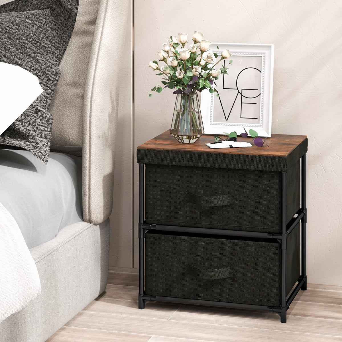 Goflame Nightstand Set of 2 with 2 Fabric Drawers
