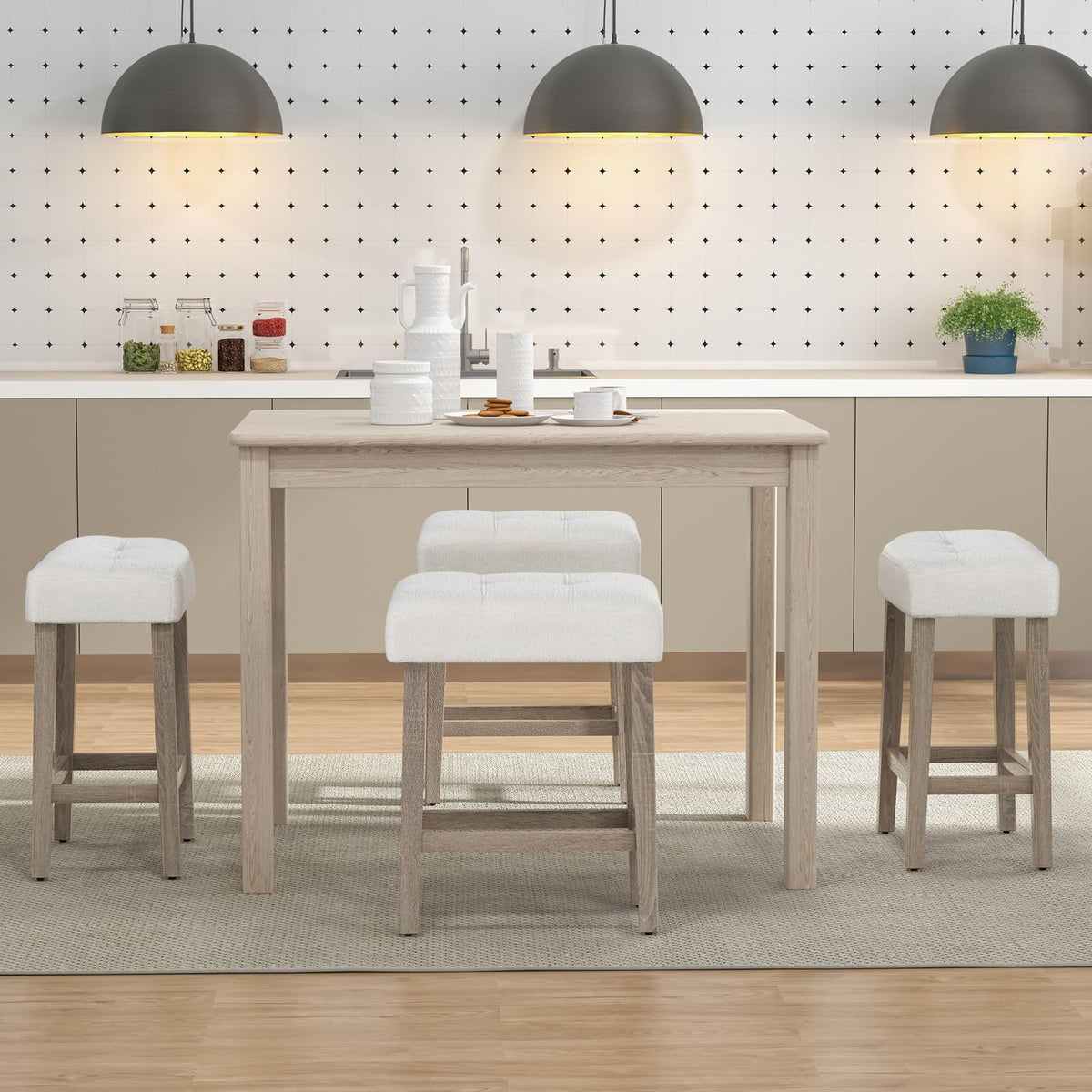 Goflame Sherpa Bar Stools, 24" Counter Height Kitchen Bar Stools with Cushioned Seat