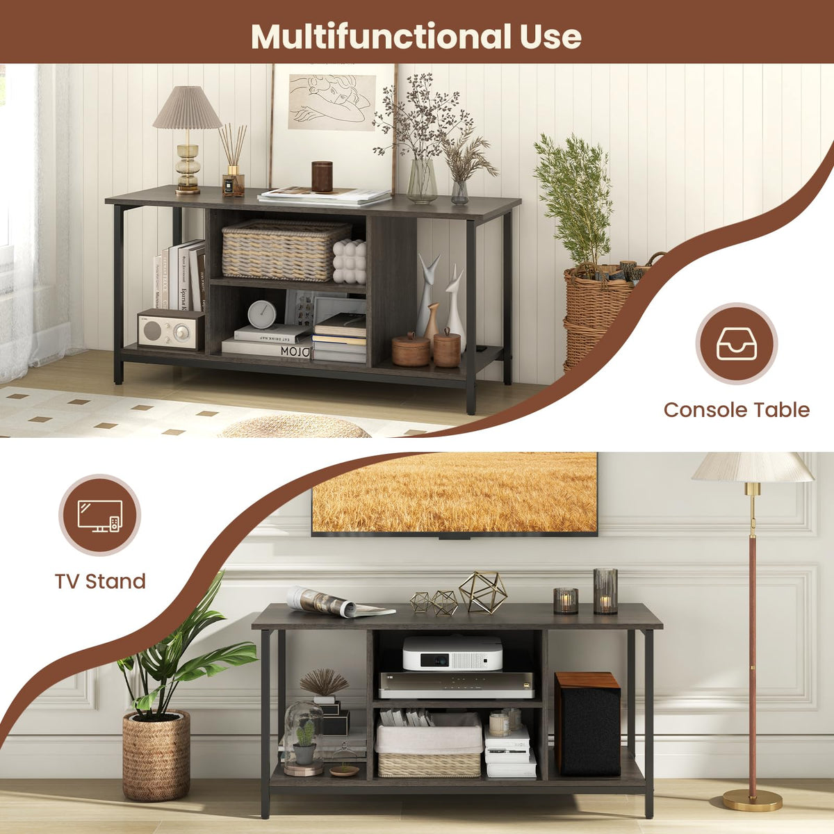 Goflame TV Stand for TV Up to 50” TVs, Entertainment Center with Charging Station, USB & Type C Ports