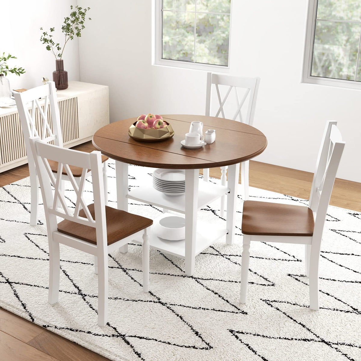 Goflame Dining Room Chairs Set of 4 White - Wooden Farmhouse Kitchen Chairs with Rubber Wood Seat