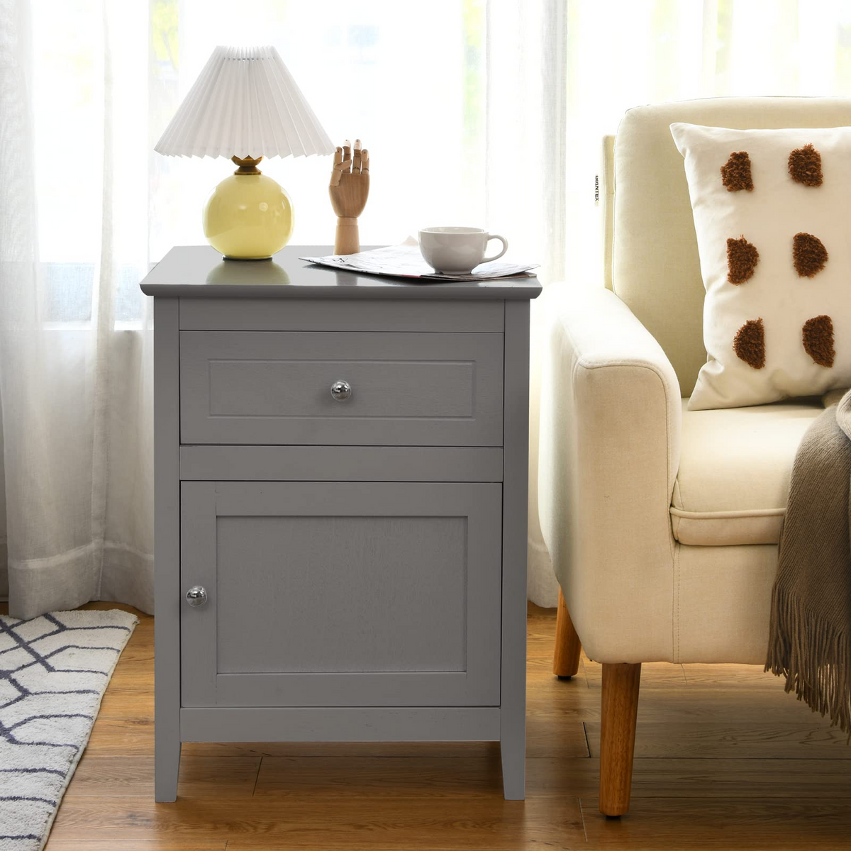 Wooden End Table W/Shelf - Goflame