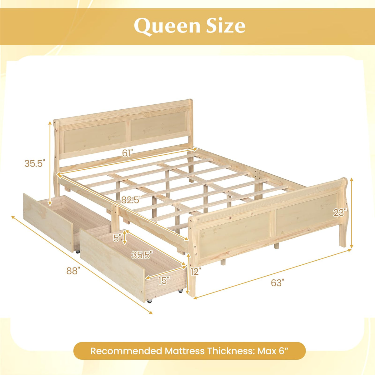 Goflame Twin/ Full/ Queen Bed with 2 Storage Drawers Wood Platform Bed with Headboard & Footboard