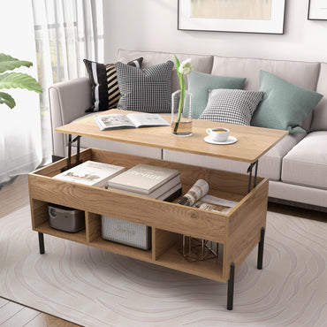 Goflame Lift Top Coffee Table - Living Room Center Table with Lifting Tabletop, Natural
