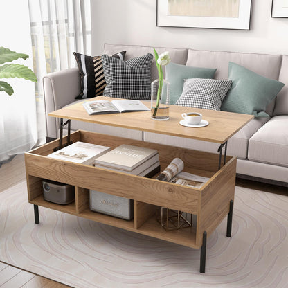 Goflame Lift Top Coffee Table - Living Room Center Table with Lifting Tabletop, Natural