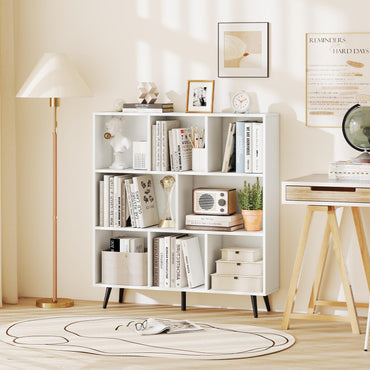 Goflame 3 Tier Modern Bookshelf with 5 Metal Legs for Living Room