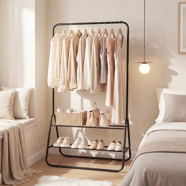 Goflame Heavy Duty Clothes Rack | Metal Garment Rack with Hanging Rod and Storage Shelves