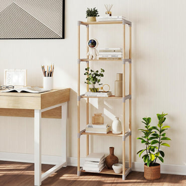 Goflame 5-Tier Bookshelf | Pine Wood Bookcase with Freestanding Storage Organizer
