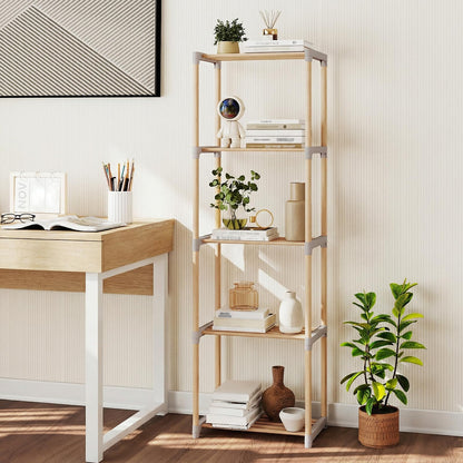 Goflame 5-Tier Bookshelf | Pine Wood Bookcase with Freestanding Storage Organizer