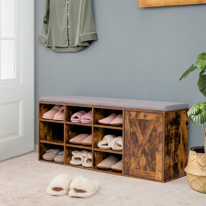Goflame Shoe Bench, 3 Tier 9 Cubes Storage Bench with Adjustable Shelves (Rustic Brown)