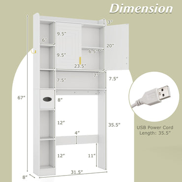 Goflame Over The Toilet Storage Cabinet with LED Light Doors Toilet Paper Holder