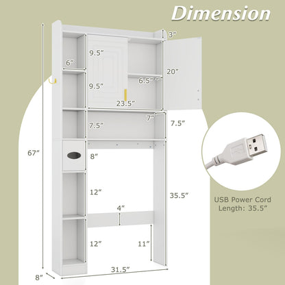 Goflame Over The Toilet Storage Cabinet with LED Light Doors Toilet Paper Holder