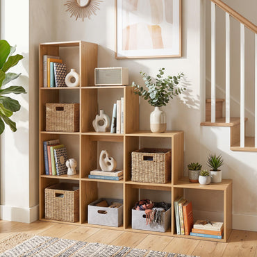 Goflame 51" Wooden 10-Cube Stepped Bookcase for Living Room