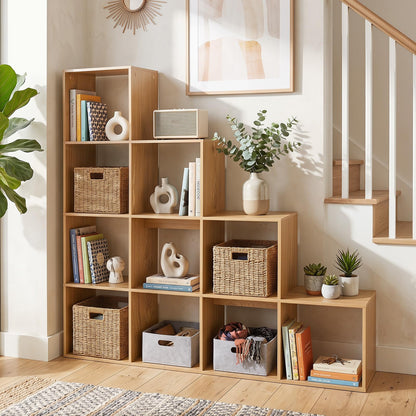 Goflame 51" Wooden 10-Cube Stepped Bookcase for Living Room