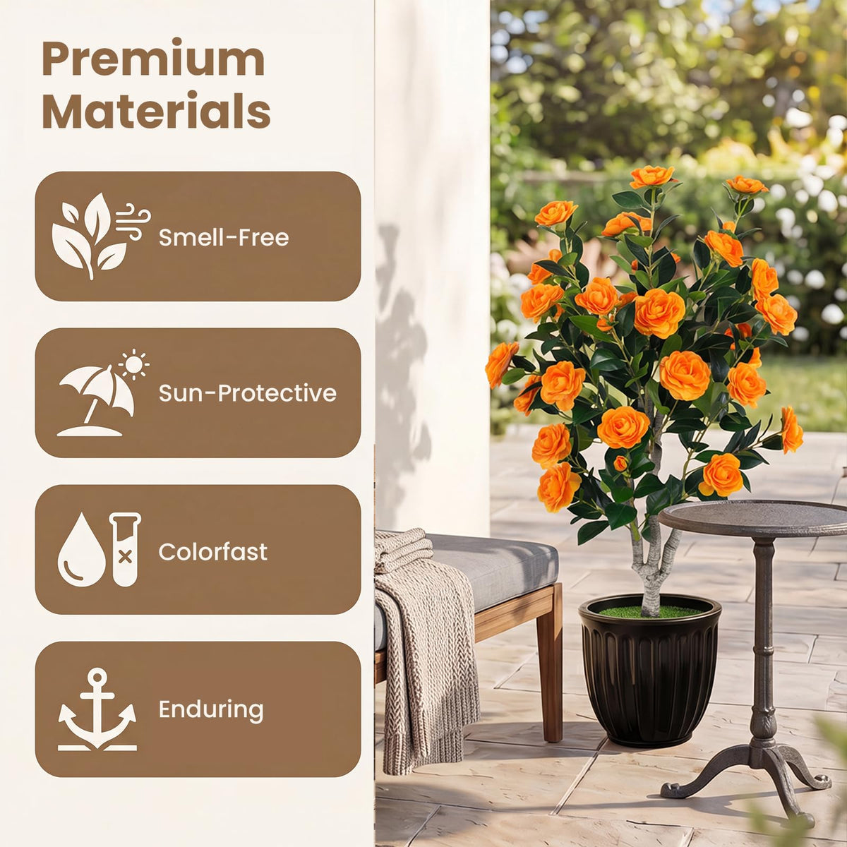 GOFLAME 39.5" Artificial Camellia Trees with Planter for Outdoor(1/2)