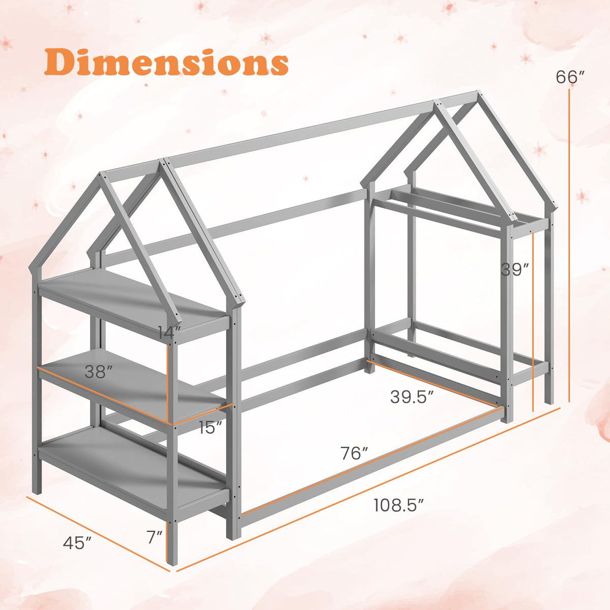 Goflame Twin Floor Bed, Wood Montessori Floor Bed with Detachable 3 Tier Storage Bookshelf & Clothes Rack