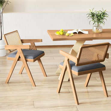 Goflame Rattan Dining Chairs, Leathaire Kitchen Chairs w/Armrests & Padded Cushion