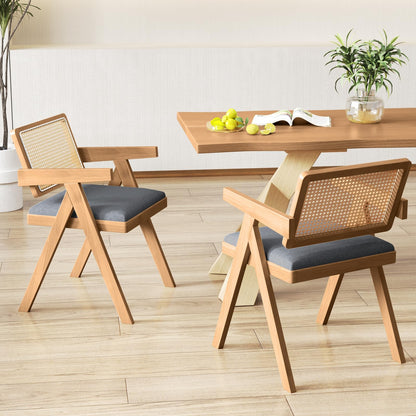 Goflame Rattan Dining Chairs, Leathaire Kitchen Chairs w/Armrests & Padded Cushion