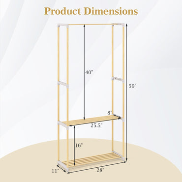 Goflame Pine Wood Clothes Rack with 2-Tier Open Storage Shelf for Hanging Clothes