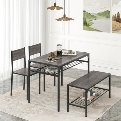 Goflame Dining Table Set for 4, Kitchen Table with Chairs & Bench, Storage Racks