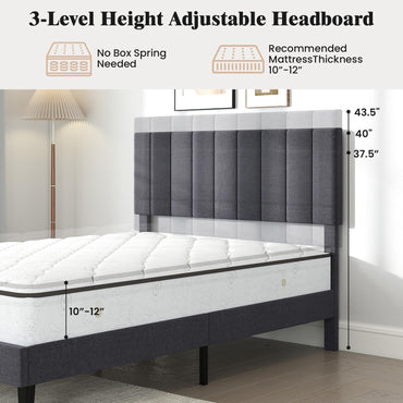 Goflame Queen/Full/Twin Size Upholstered Bed Frame Platform Bed with Height Adjustable Vertical Channel Headboard