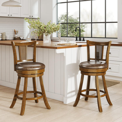 Goflame 25" Bar Stools Set Swivel Counter Height Bar Chairs with PE Rattan Back