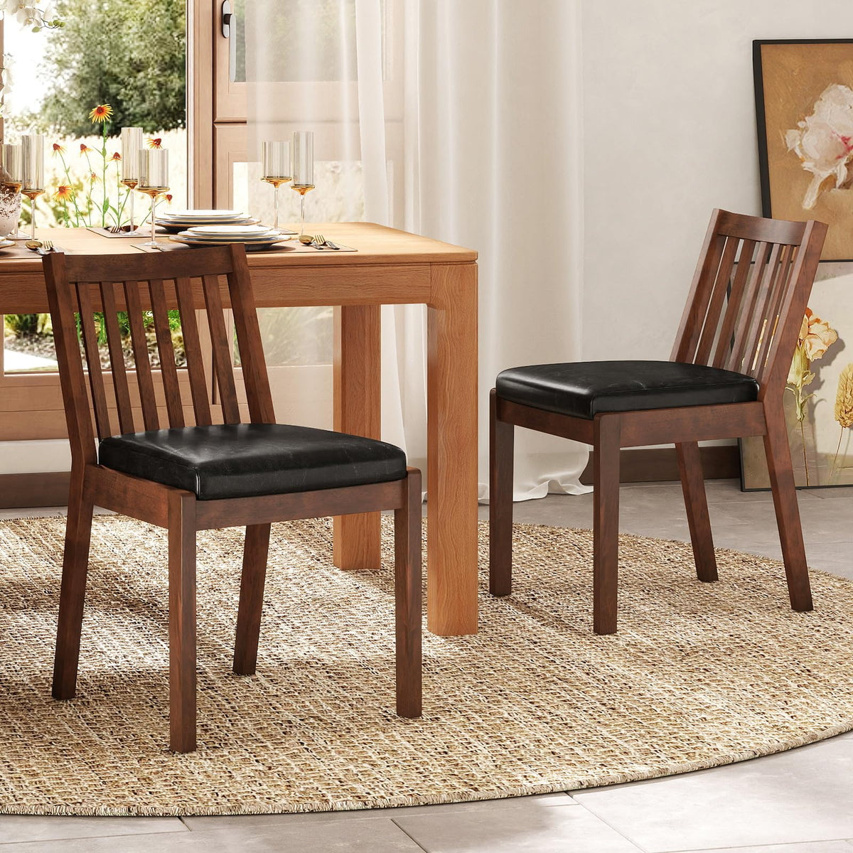 Goflame PU Leather Upholstered Kitchen Chairs w/Rubber Wood Frame Padded Seat
