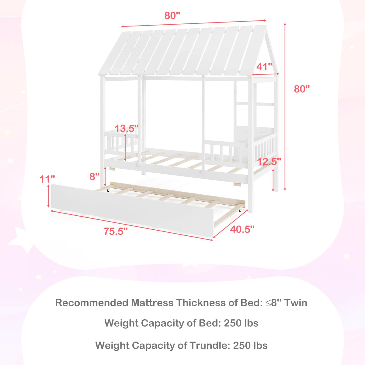 Goflame Twin House Bed with Trundle Bed Twin