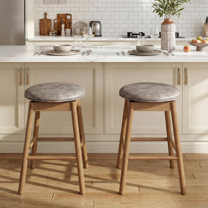 Goflame Swivel Counter Height Barstools with Solid Wood Legs and Footrests