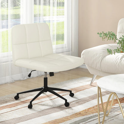 Goflame Criss Cross Chair with Wheels, PU Leather Cross Legged Office Chair, Height-adjustable Swivel Vanity Chair