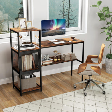 Goflame Modern Computer Workstation Home Office Desk with Storage Cabinet and Shelves