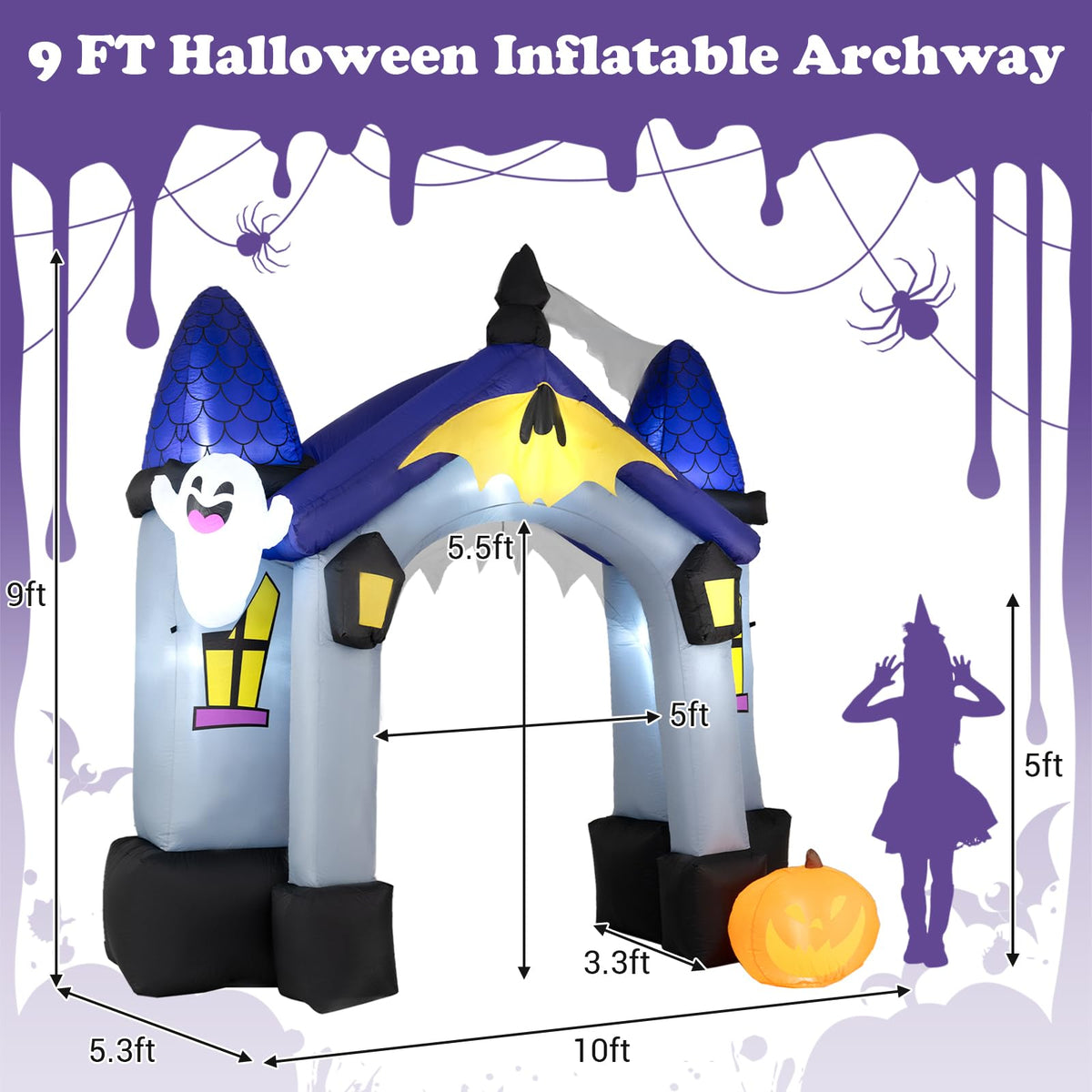 9FT/270 CM Halloween Inflatable Archway with LED Lights