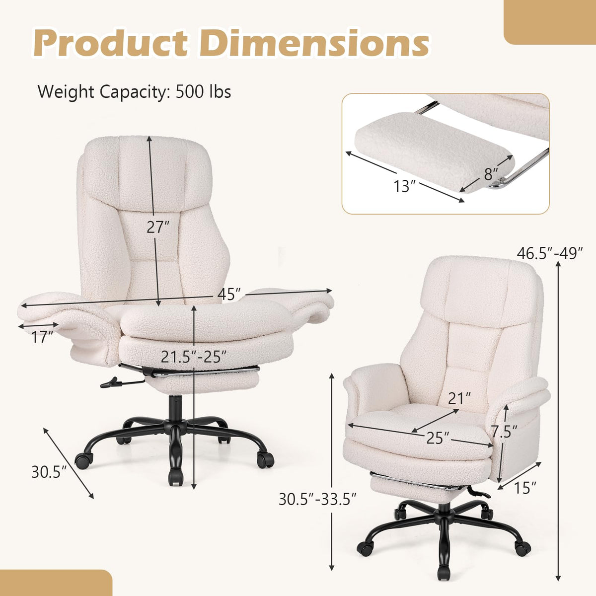 Goflame Criss Cross Legged Reclining Desk Chair with 5-Level Adjustable Armrests