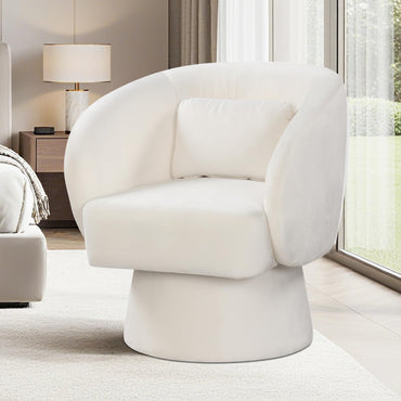Goflame Swivel Accent Chair Upholstered Barrel Chair with Curved Back & Removable Lumbar Pillow