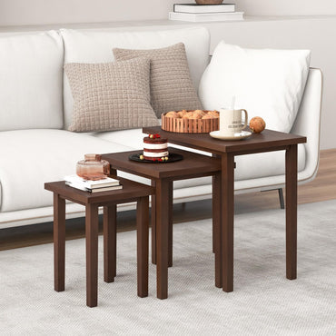 Goflame Nesting Tables Set of 3, Farmhouse Stacking Side Tables with Rubber Legs