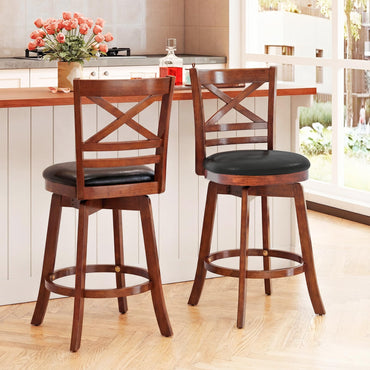 Goflame 25 Inch Swivel Bar Stools Set of 2/4 with PU Faux Leather Upholstered Seat