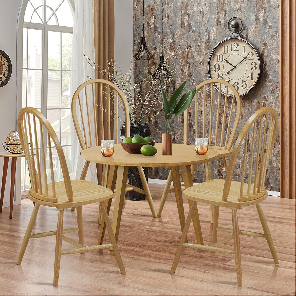 Set of 4 Windsor Chairs, Country Wood Chairs - Goflame