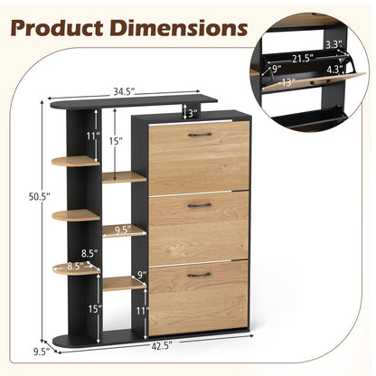 Goflame Shoe Cabinet with 3 Flip Drawers