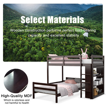 Goflame Twin Over Twin Loft Bed w/ Bookcase, Bunk Bed w/ 12.5" Full-Length Guardrail & Ladder